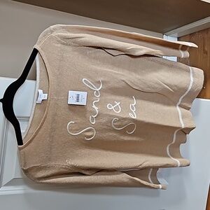 Beige J.Jill sweater with embroidery. Size Small